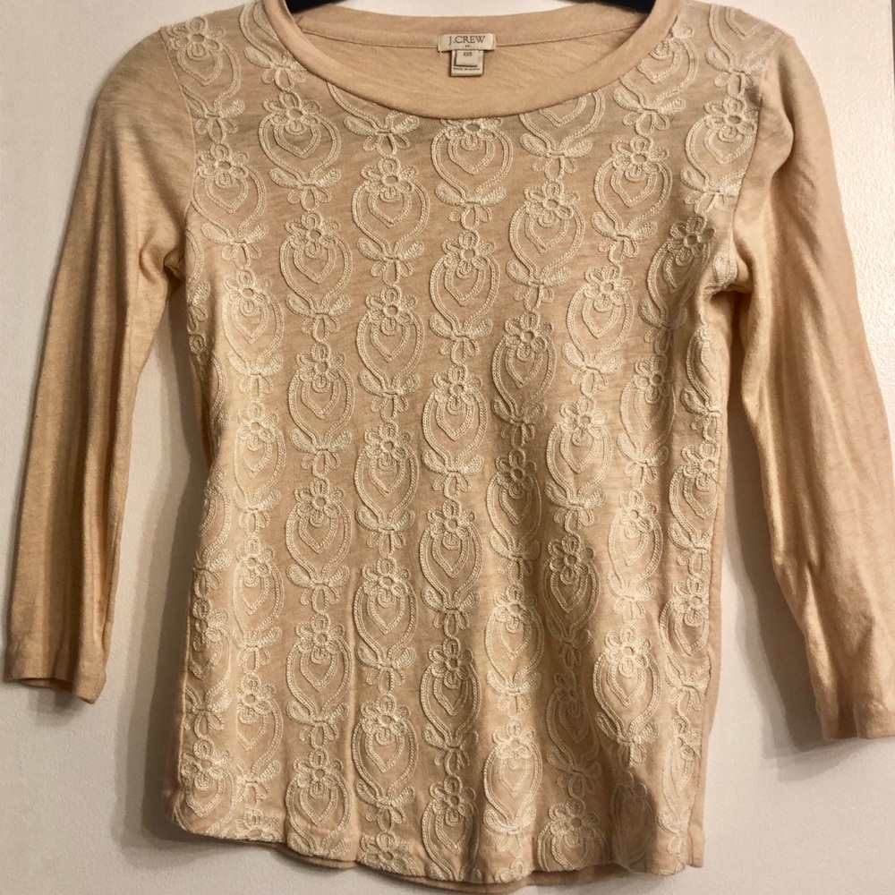 J. Crew Light Pink and White 3/4 Sleeve Shirt